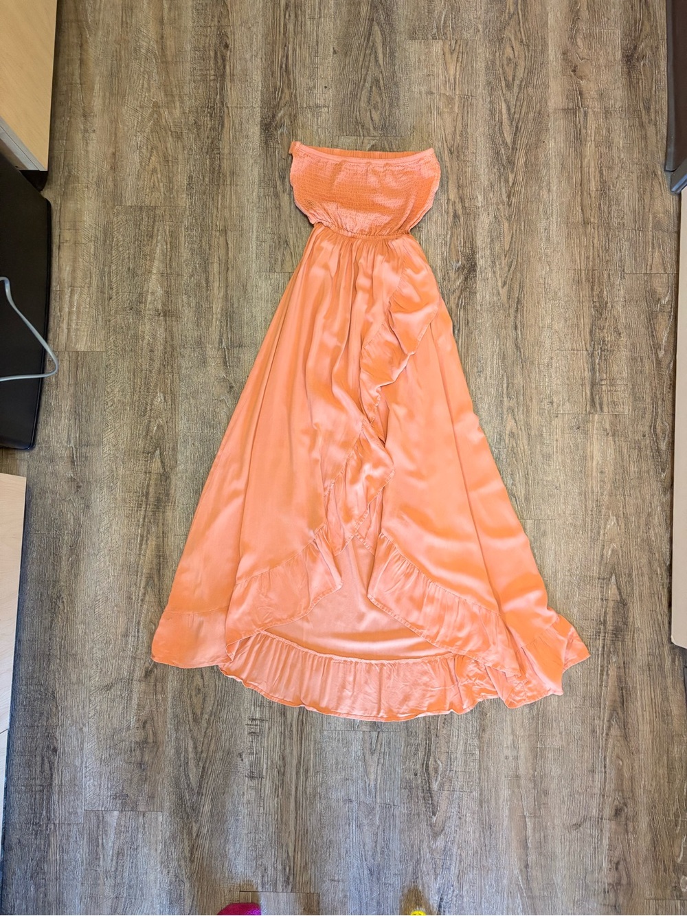 Forever 21 Peach-Orange Strapless dress with Ruffle Hem size S